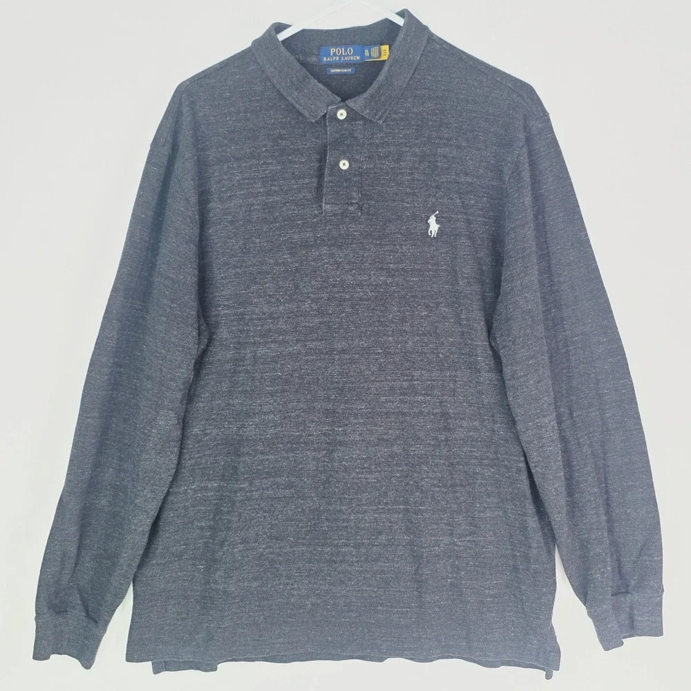 Polo Ralph Lauren Men XL Custom Slim Fit Long Sleeve Polo Shirt Heather Charcoal